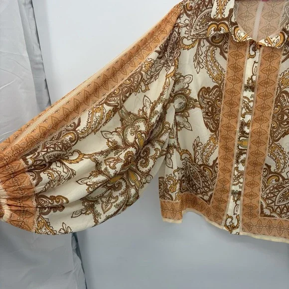 Flying Tomato Back To You Woven Button Up Top Paisley Ballon Sleeve Women Size L - Picture 2 of 7